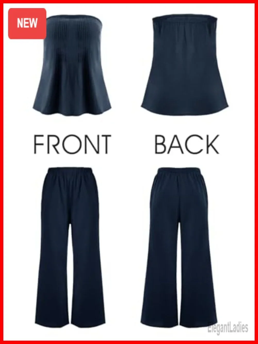 Strapless Tube Top Wide Leg Pants Matching Lounge Set 2 Piece